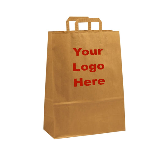 Extra Large Brown Kraft Takeaway Bags w/ Internal Paper Tape Handles (32x14x42cm) Printed Full Colour,