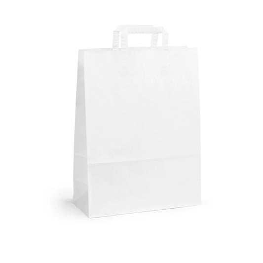 Extra Large White Kraft Takeaway Carrier with Internal Paper Tape Handles (32x14x42cm)