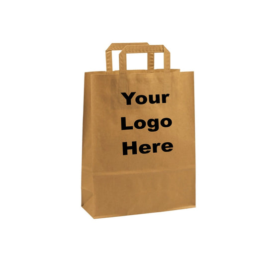 Large Brown Kraft Takeaway Bags w/ Internal Paper Tape Handles (26x10x33cm) Printed Black