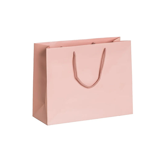 Large Rose Blush Matt Laminated Rope Handle Bag 32x12x25cm