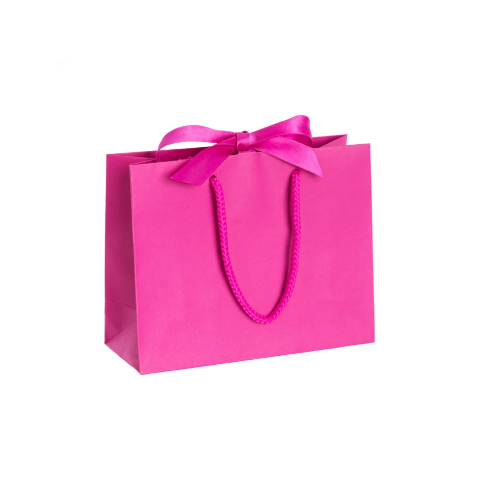 Magenta Landscape Paper Recycled Carrier Bag with Ribbon 200x80x160mm