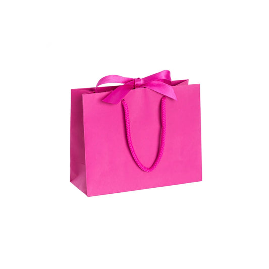 Magenta Landscape Paper Recycled Carrier Bag with Ribbon 200x80x160mm