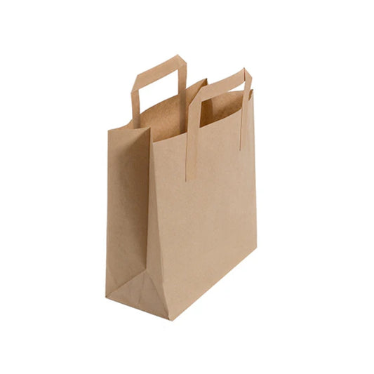 Medium Brown Kraft Takeaway Bags External Paper Tape Handles_ 22x11x24cm