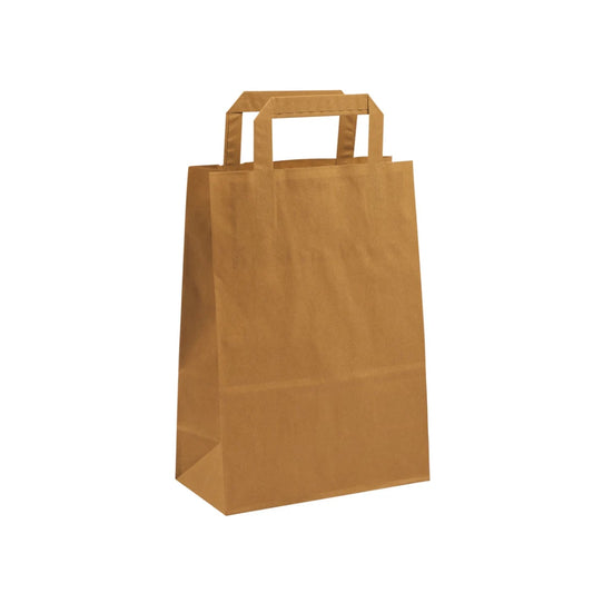 Medium Brown Kraft Takeaway Bags with Internal Paper Tape Handles (20x10x28cm)