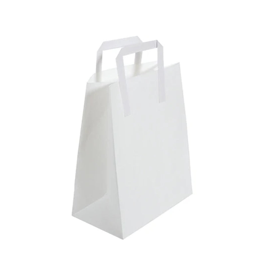 Medium White Takeaway Bags External Paper Tape Handles (22x11x26cm)