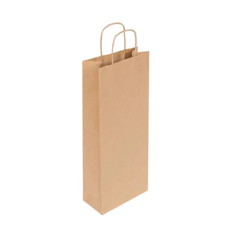 Natural Brown Ribbed Twist Handle Wine Bottle Bag (16x8x38cm)