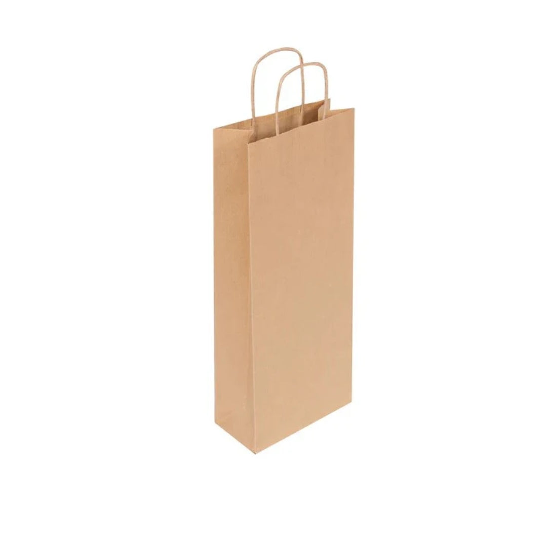 Natural Brown Ribbed Twist Handle Wine Bottle Bag (16x8x38cm)
