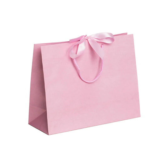 Pink Landscape Paper Recycled Carrier Bag with Ribbon 420x120x320mm