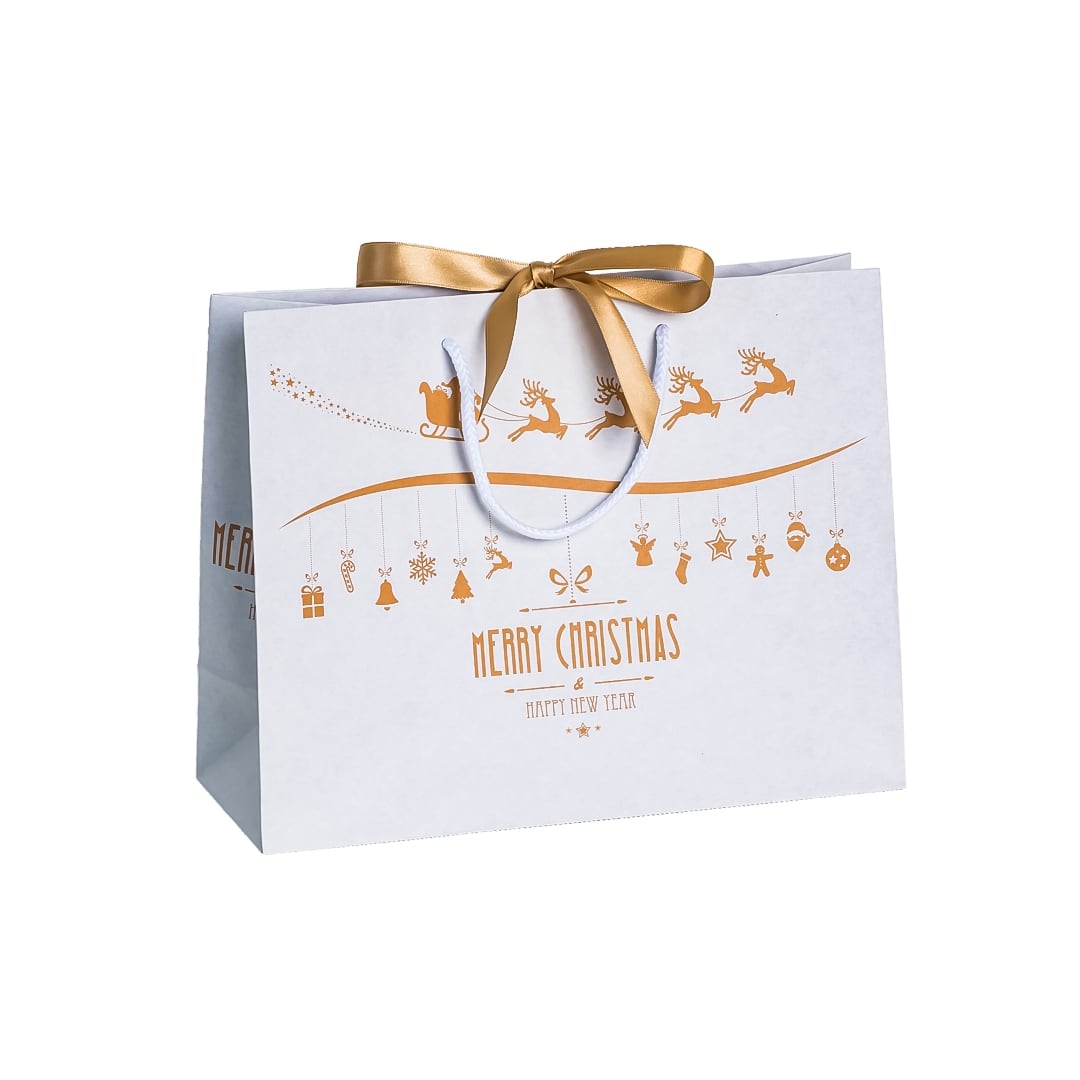 Recycled Christmas Sleigh Landscape Bag with Ribbon 320x120x250mm