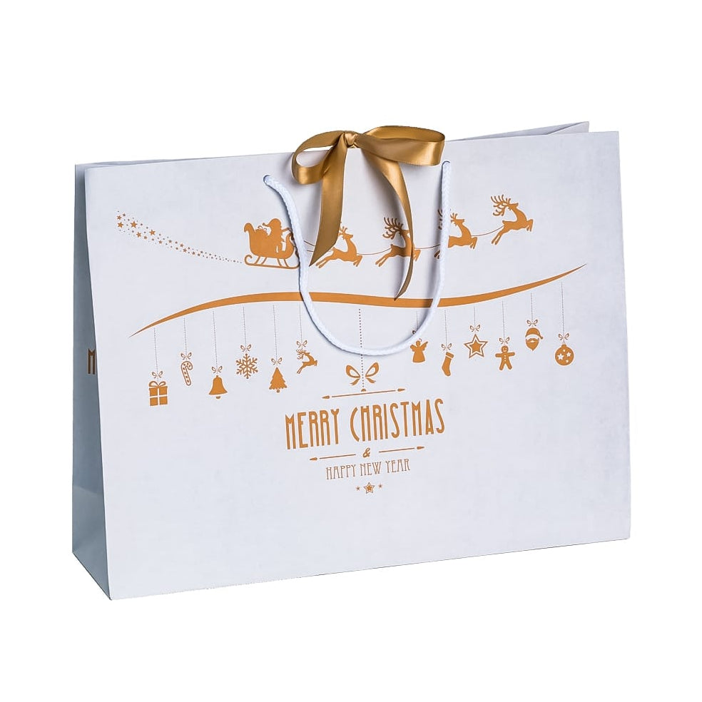 Recycled Christmas Bag - Sleigh Landscape with Ribbon 420x120x320mm
