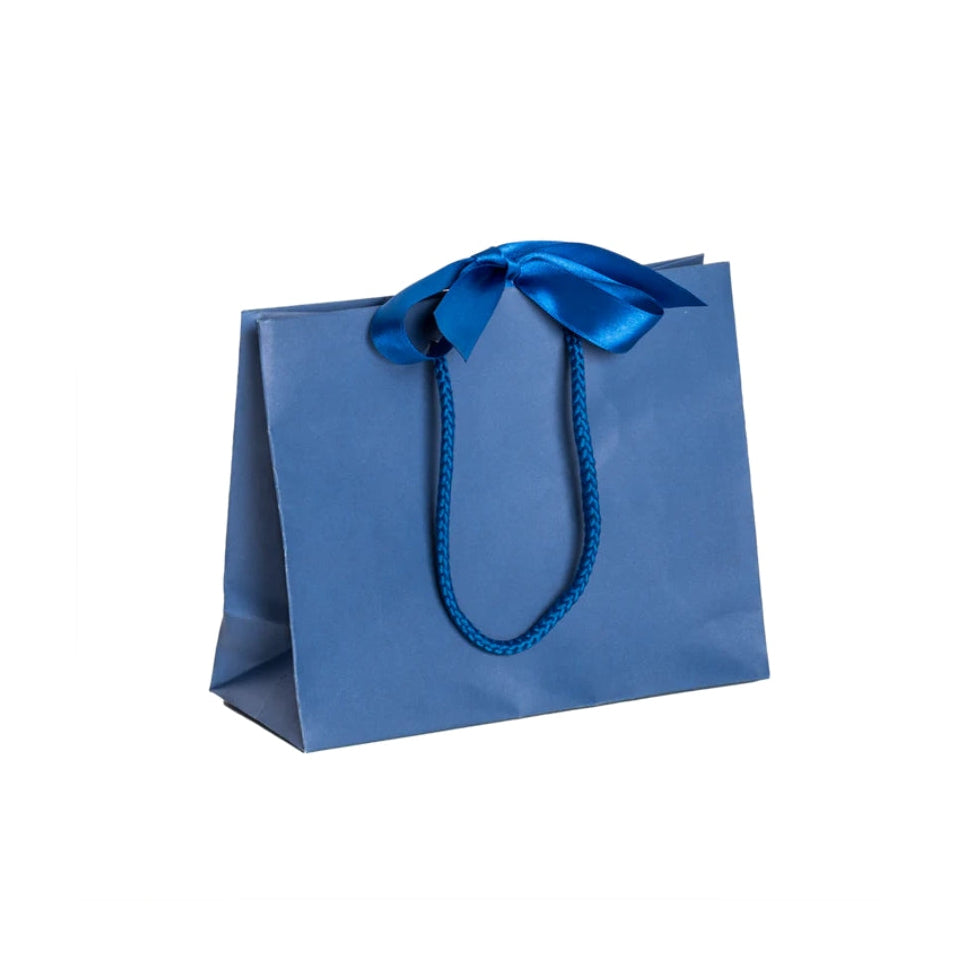 Royal Blue Landscape Paper Recycled Carrier Bag with Ribbon 200x80x160mm