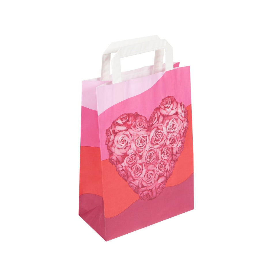 Small Heart & Roses Carrier Bags 20x10x28cm