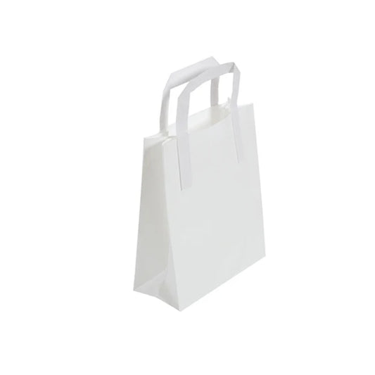 Small White Takeaway Bags with External Paper Tape Handles (18x9x22cm)