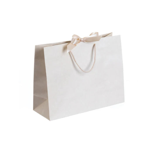 Vanilla Cream Landscape Paper Recycled Carrier Bag with Ribbon (320x120x250mm)