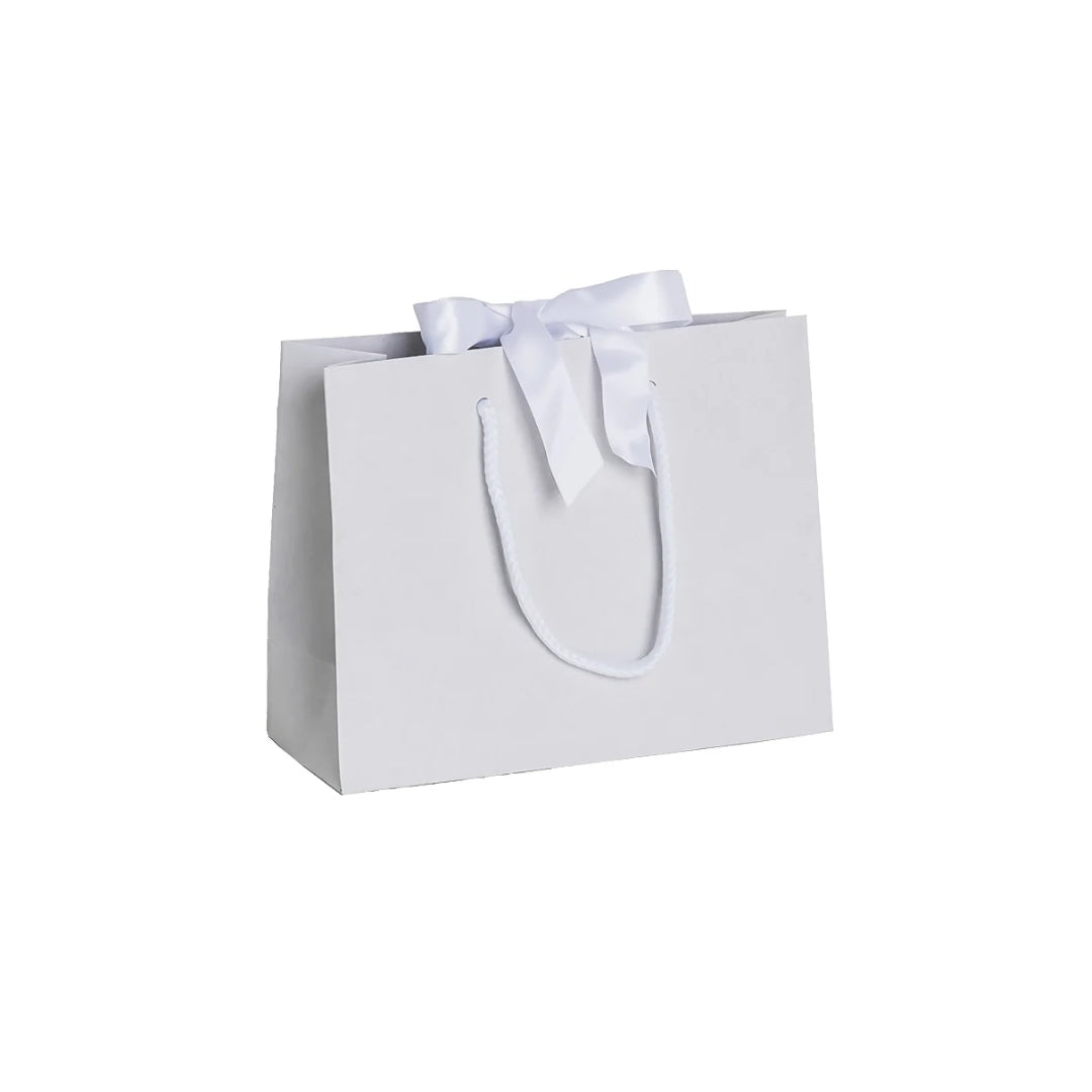 White Landscape Paper Recycled Carrier Bag with Ribbon 200x80x160mm
