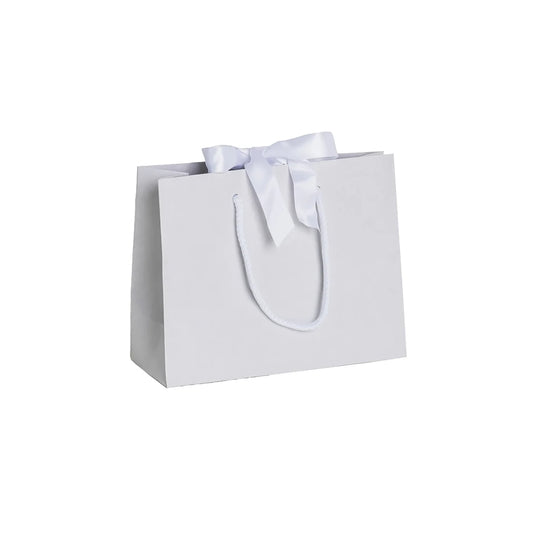 White Landscape Paper Recycled Carrier Bag with Ribbon 200x80x160mm