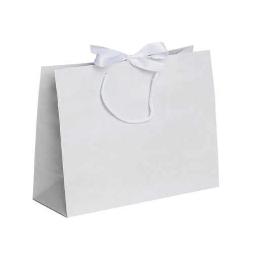 White Landscape Paper Recycled Carrier Bag with Ribbon 320x120x250mm
