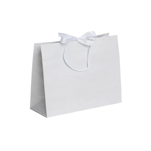 White Landscape Paper Recycled Carrier Bag with Ribbon 320x120x250mm