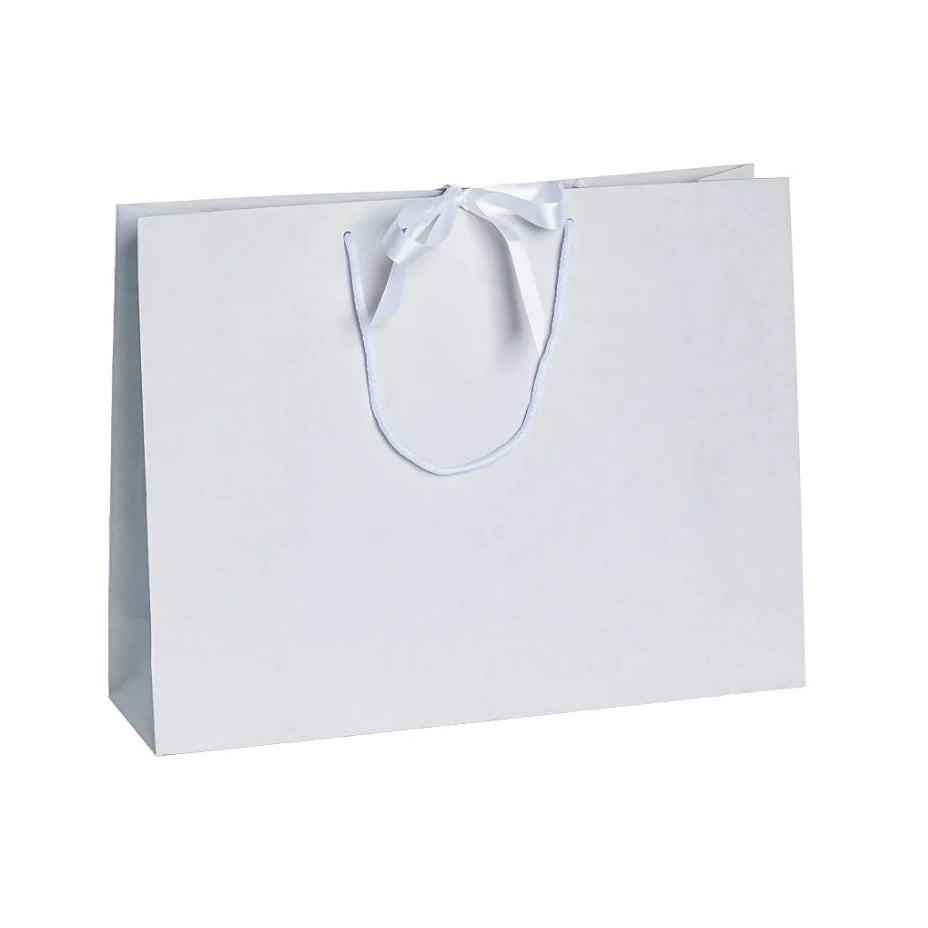 White Landscape Paper Recycled Carrier Bag with Ribbon 420x120x320mm