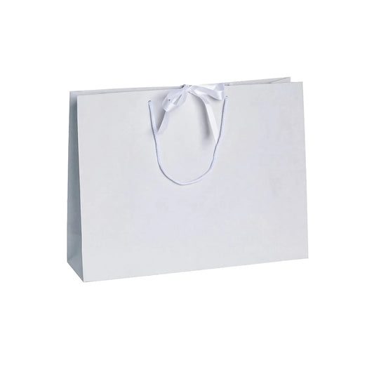 White Landscape Paper Recycled Carrier Bag with Ribbon 420x120x320mm