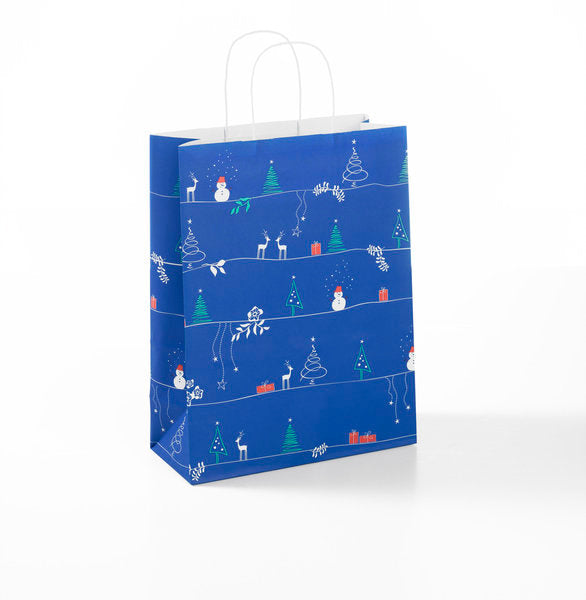 Blue Christmas Paper Carrier Bag 24x11x31cm