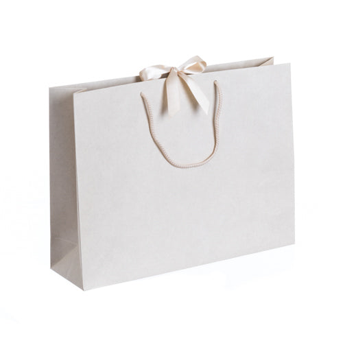 Vanilla Cream Landscape Paper Recycled Carrier Bag with Ribbon 420x120x320mm