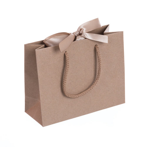 Brown Landscape Paper Recycled Carrier Bag with Ribbon 200x80x160mm