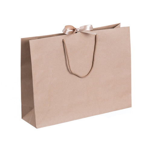 Brown Landscape Paper Recycled Carrier Bag with Ribbon 420x120x320mm