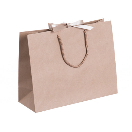 Brown Landscape Paper Recycled Carrier Bag with Ribbon 320x120x250mm