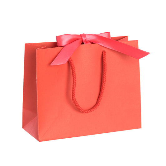 Coral Red Landscape Paper Recycled Carrier Bag with Ribbon 200x80x160mm