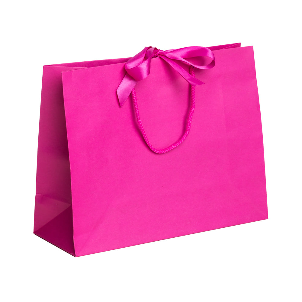 Magenta Landscape Paper Recycled Carrier Bag with Ribbon 320x120x250mm