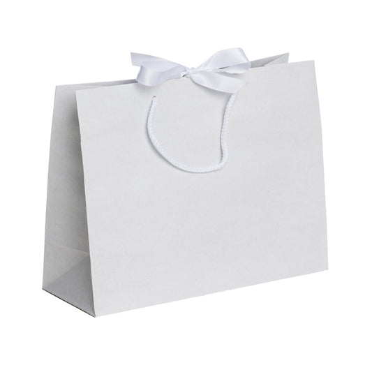 White Landscape Paper Recycled Carrier Bag with Ribbon 320x120x250mm