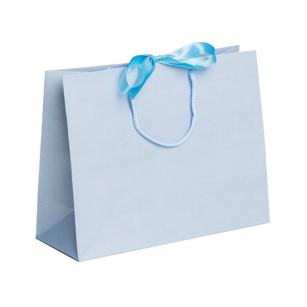 Light Blue Landscape Paper Recycled Carrier Bag with Ribbon 320x120x250mm