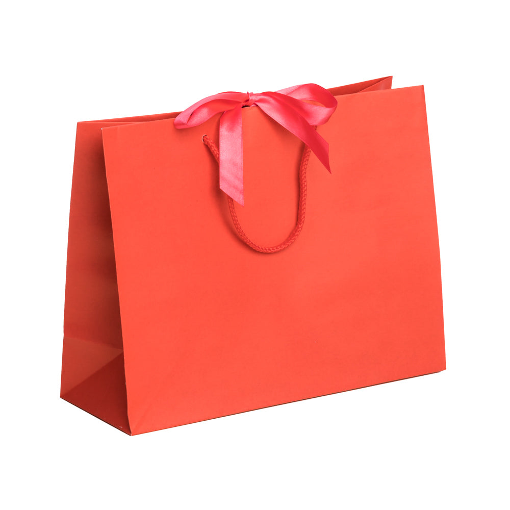 Coral Red Landscape Paper Recycled Carrier Bag with Ribbon 320x120x250mm