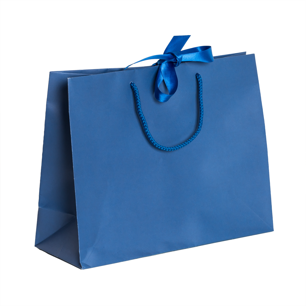 Royal Blue Landscape Paper Recycled Carrier Bag with Ribbon 320x120x250mm