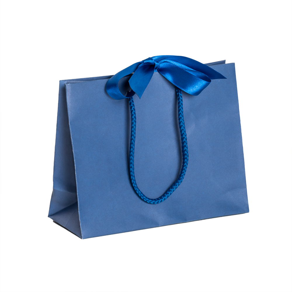 Royal Blue Landscape Paper Recycled Carrier Bag with Ribbon 200x80x160mm