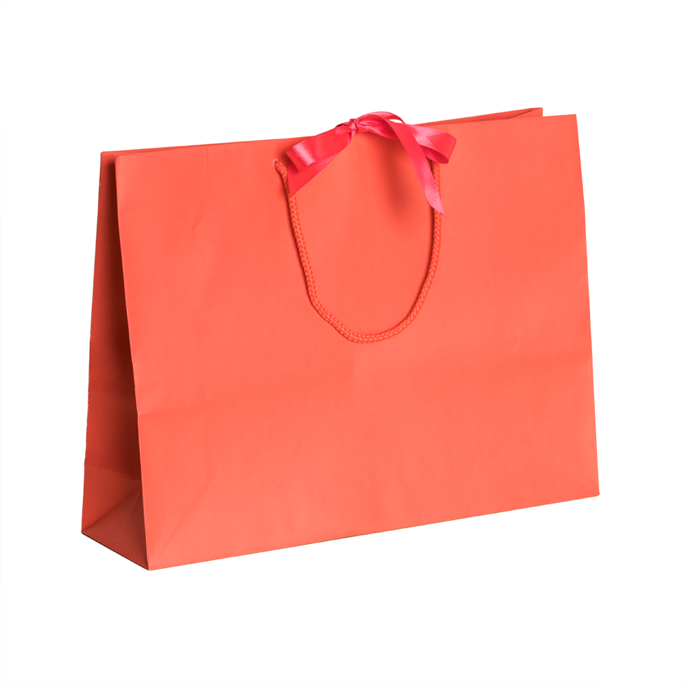 Coral Red Landscape Paper Recycled Carrier Bag with Ribbon 420x120x320mm