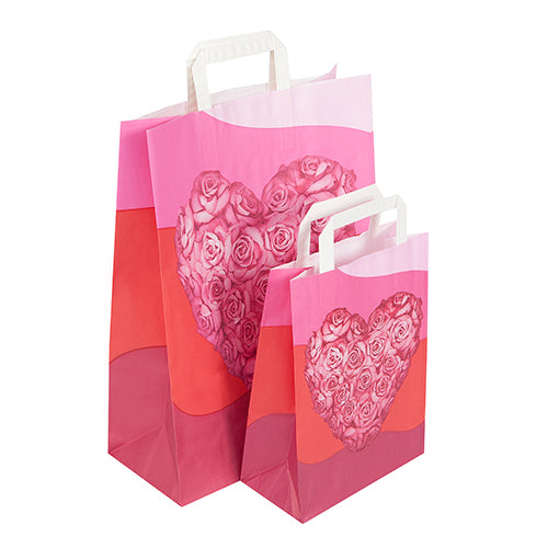 Large Heart Roses Carrier Bags 32x14x42cm Big Brown Carrier Bag