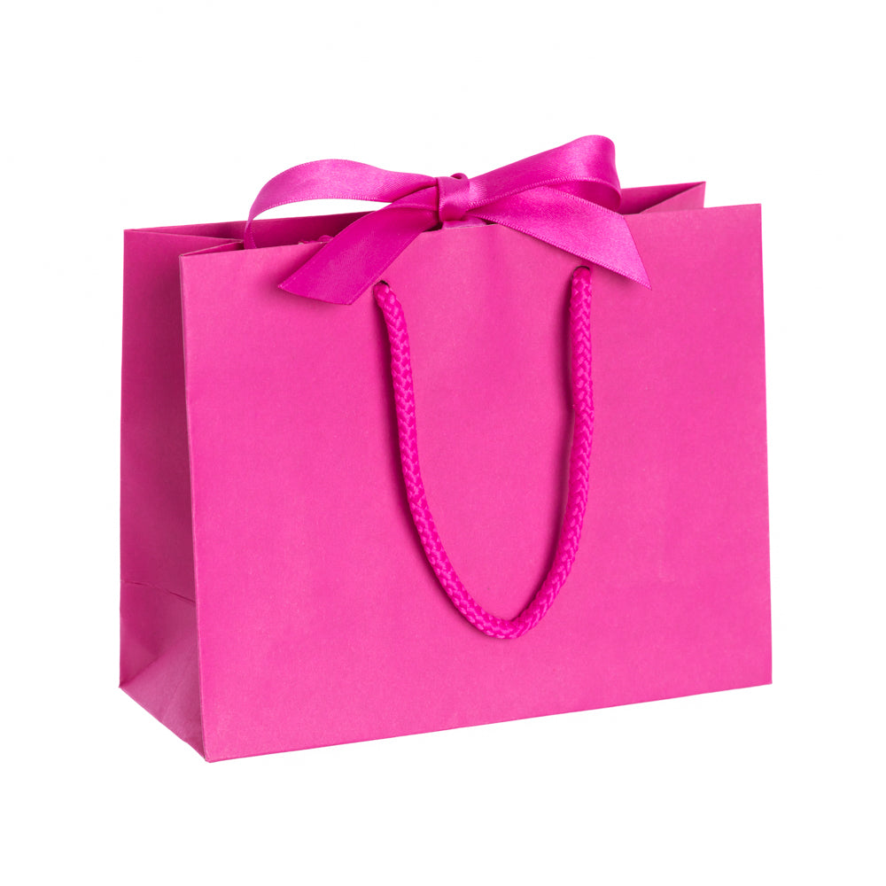 Magenta Landscape Paper Recycled Carrier Bag with Ribbon 200x80x160mm