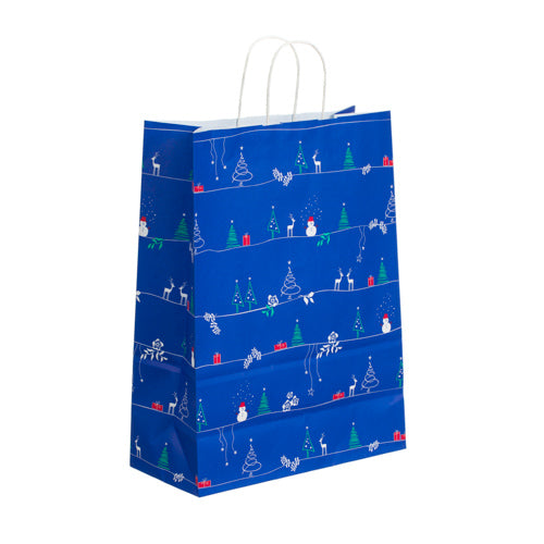Christmas Paper Carrier Bag - Blue 32x14x42