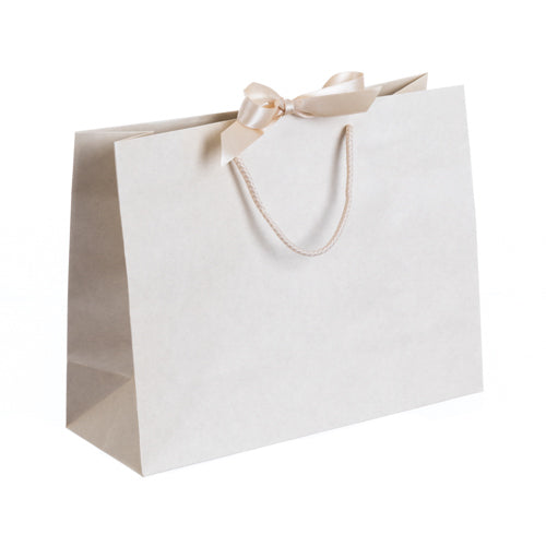 Vanilla Cream Landscape Paper Recycled Carrier Bag with Ribbon (320x120x250mm)
