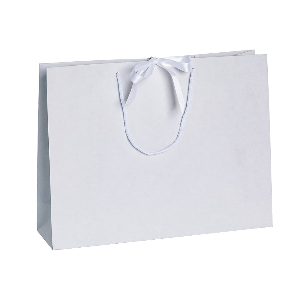 White Landscape Paper Recycled Carrier Bag with Ribbon 420x120x320mm