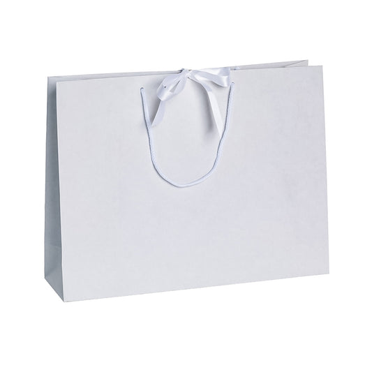 White Landscape Paper Recycled Carrier Bag with Ribbon 420x120x320mm